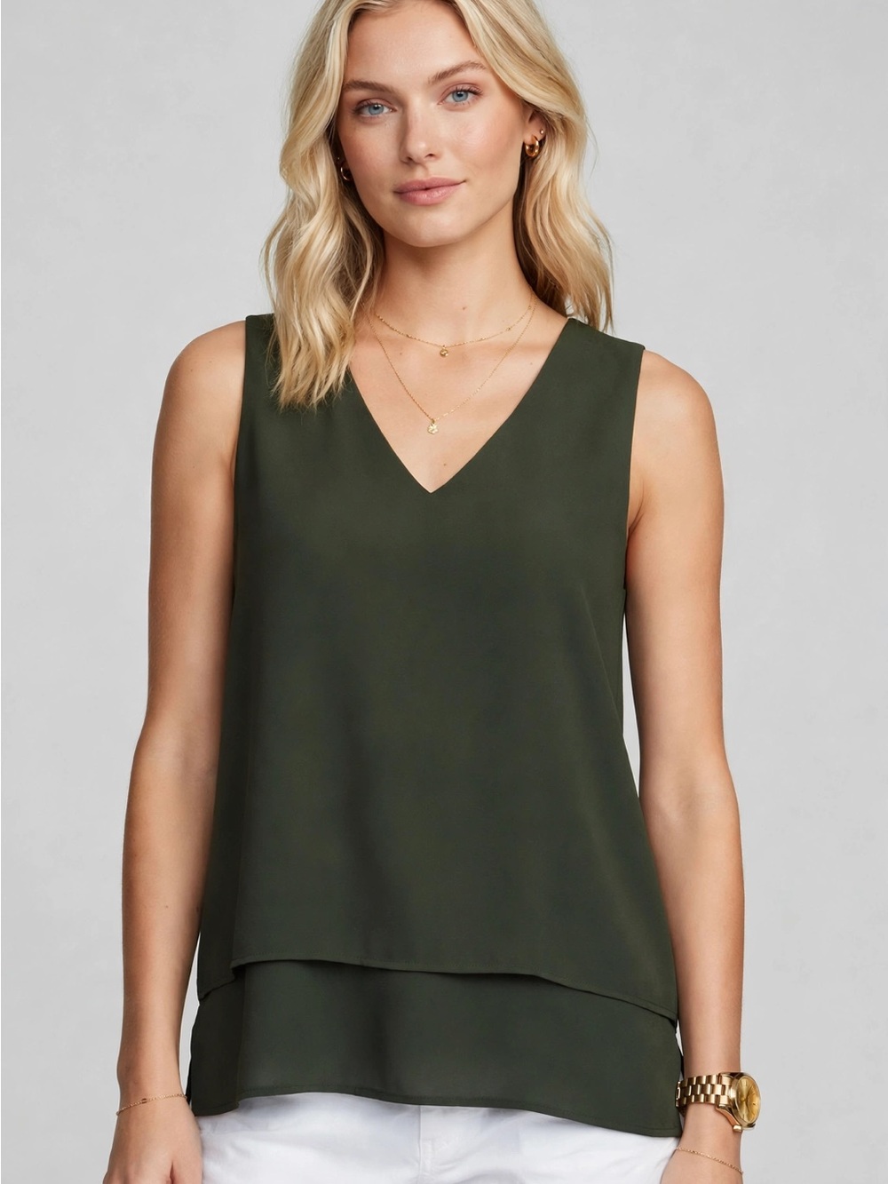 Michael Kors Women's Green V-Neck Sleeveless Top